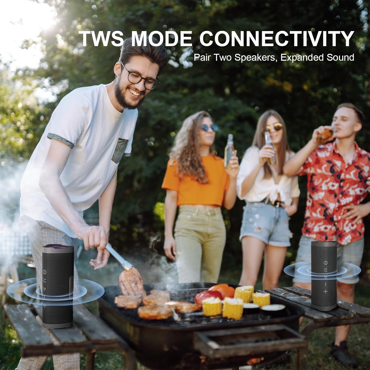 Bluetooth Speakers, V40 Wireless Portable Bluetooth Speaker with TWS Dual Pairing, 24W Stereo Sound and 24H Playtime, IPX7 Waterproof Bluetooth Speaker for Home and Outdoor