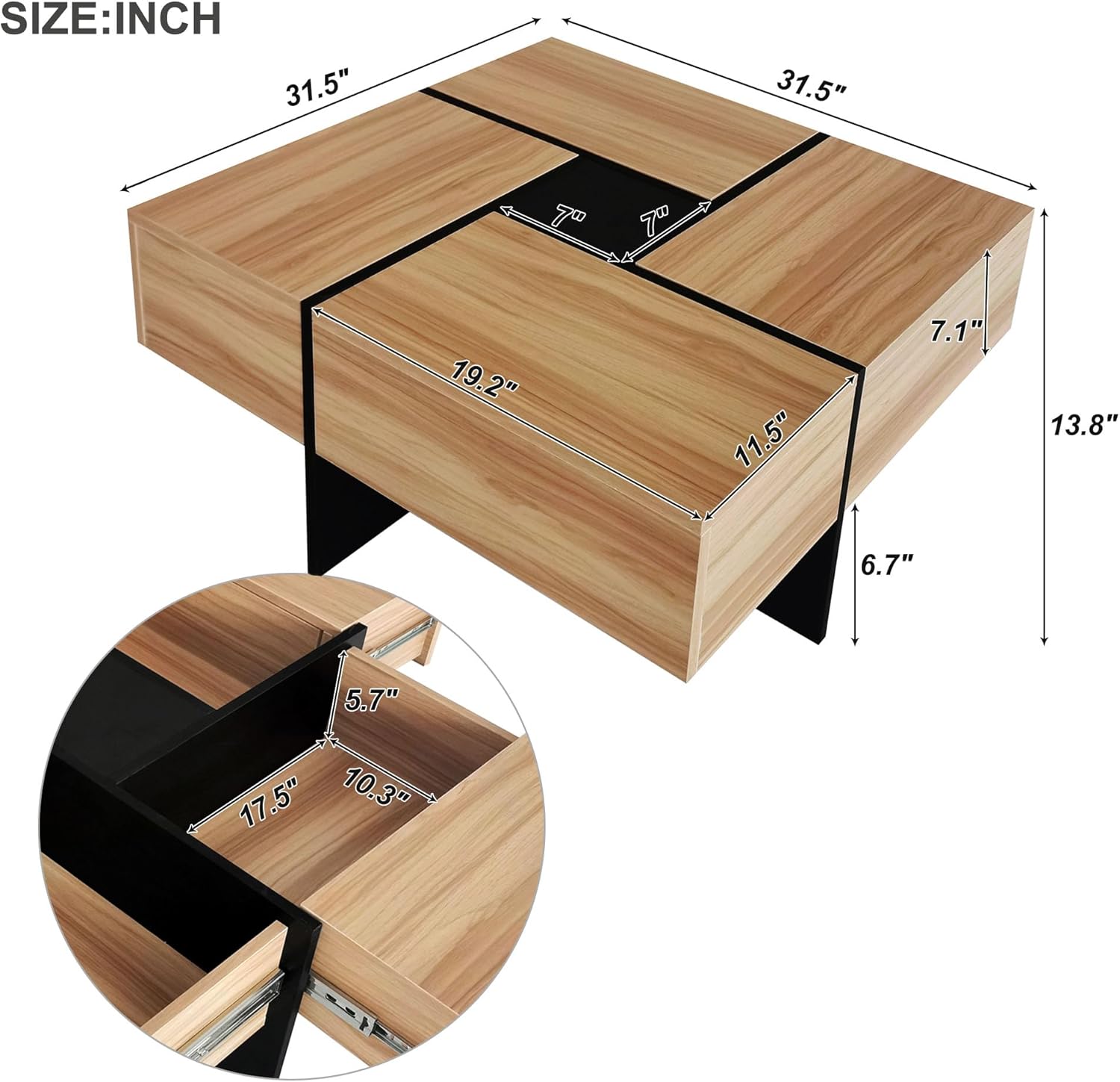 Modern High-Gloss Coffee Table with 4 Hidden Storage Compartments | Sleek Living Room Centerpiece with Functional Storage Solutions