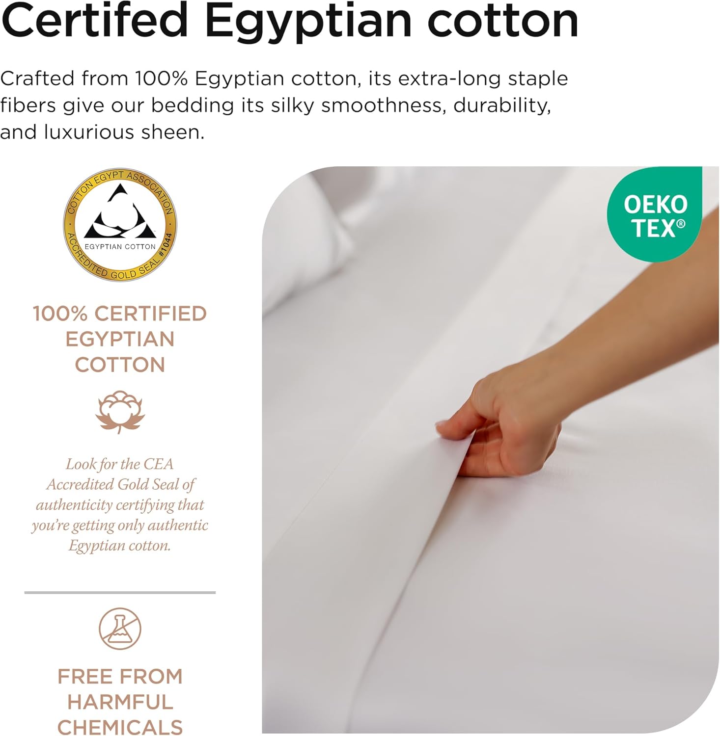 Egyptian Cotton Queen Sheet Set | 100% Certified Egyptian Cotton Sheets for Queen Size Bed | Queen Bed Sheets Set with Snug Fit 16" Deep Pocket | Soft Cooling Sateen Bedding Set | White