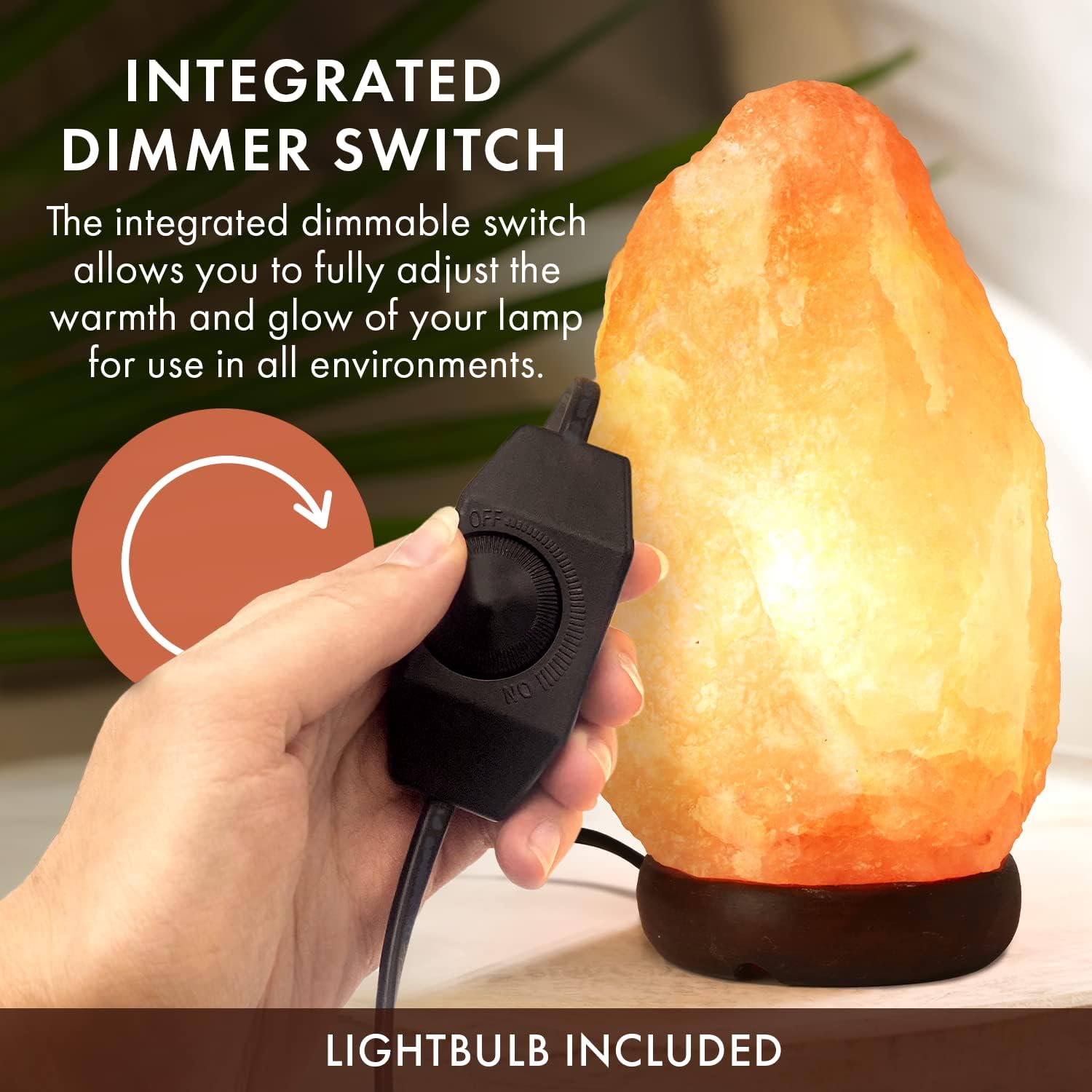 Himalayan Salt Lamp 10-12 Inches (11-15Lb) | Includes Dimmer Switch | Natural Salt Rock Lamp with Handcrafted Wooden Base & Night Light (Bulb Replacement)