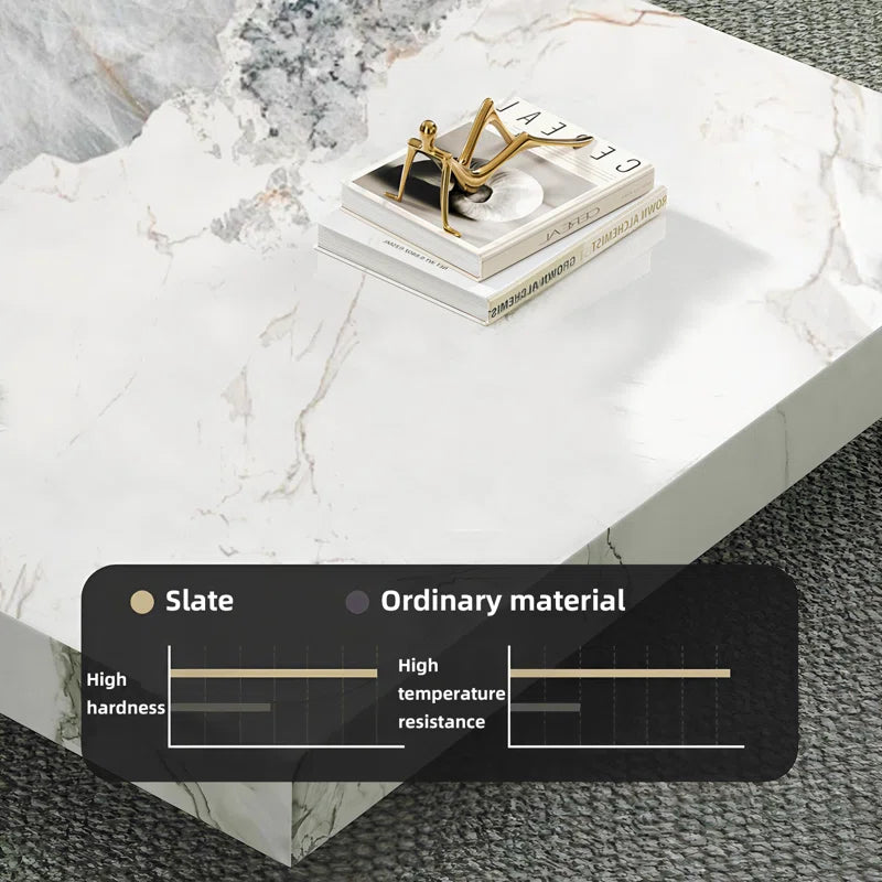 Oversized Modern Marble Coffee Table, 47.2'' Square with Fixed Tray & Glossy Base – Luxury Centerpiece for Living Room