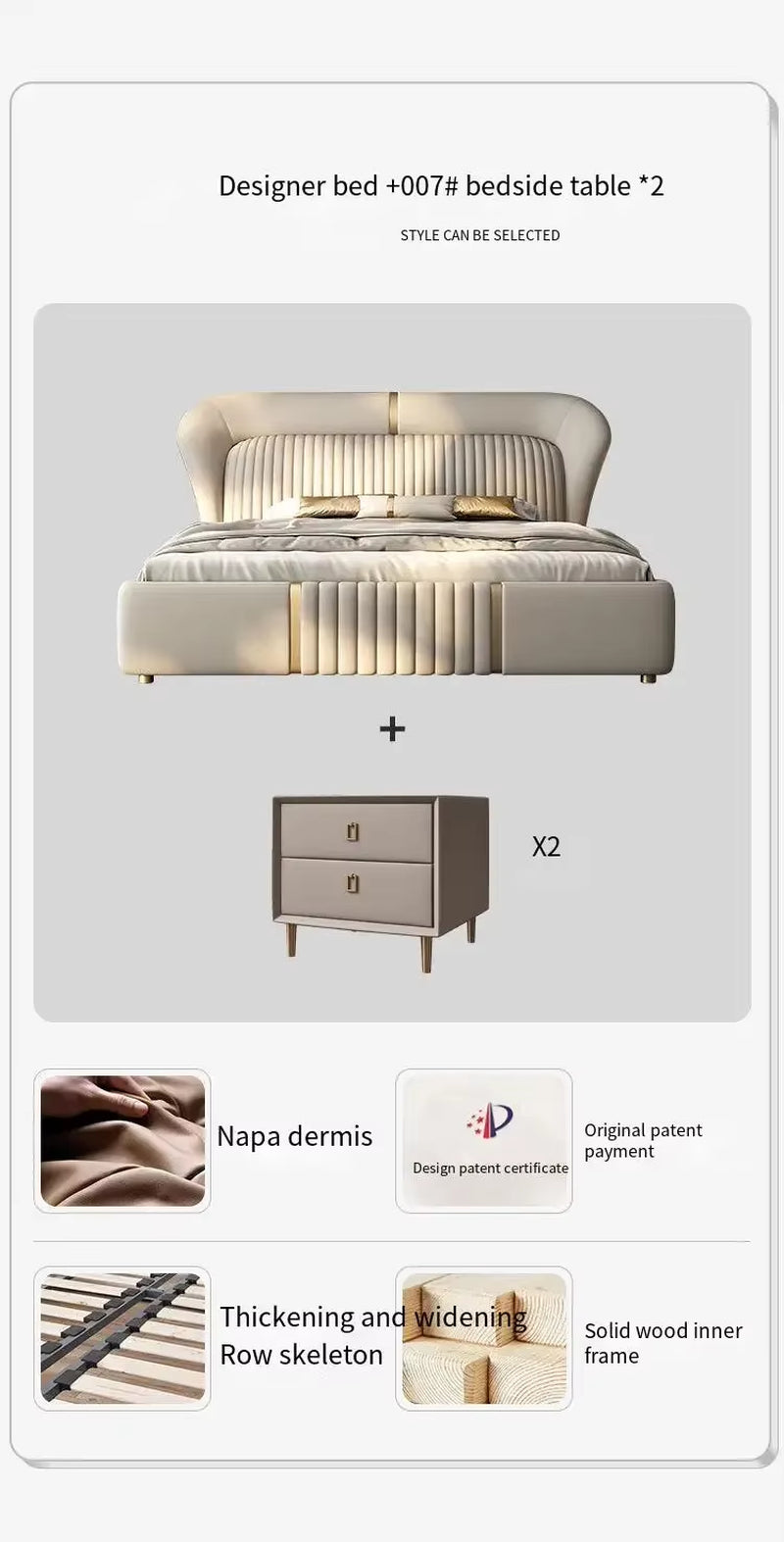 Gold 200× 180 Double Bed Storage Luxury Leather Big Hotel Bedroom Beds King Adults Modern White Camas De Dormitorio Furniture