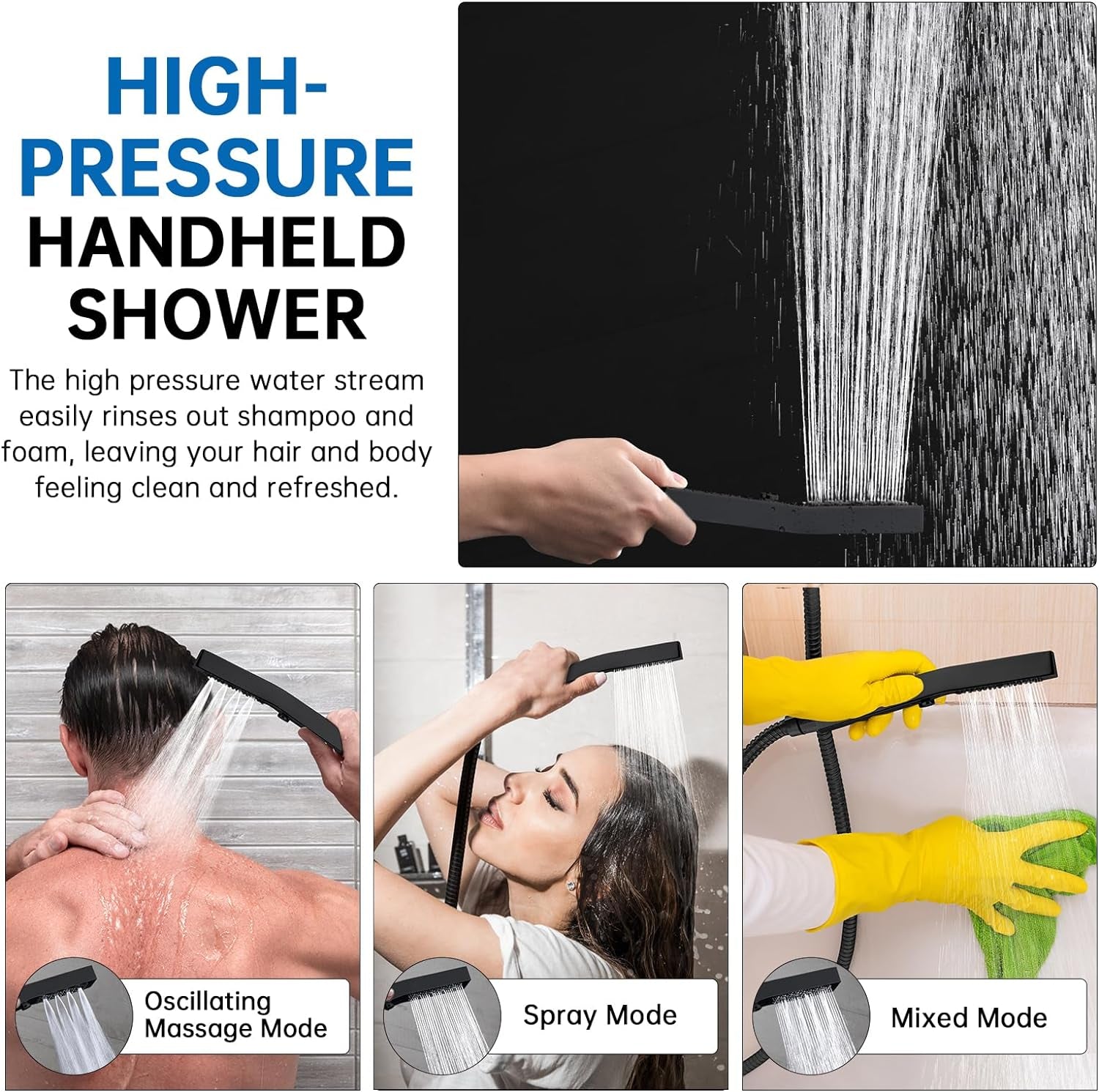All Metal 12" Dual Shower Head Combo | Rain Shower Head | Handheld Shower Wand | Adjustable | Smooth 3-Way Diverter | 71" Extra Long Hose - a Bathroom Upgrade (Matte Black)