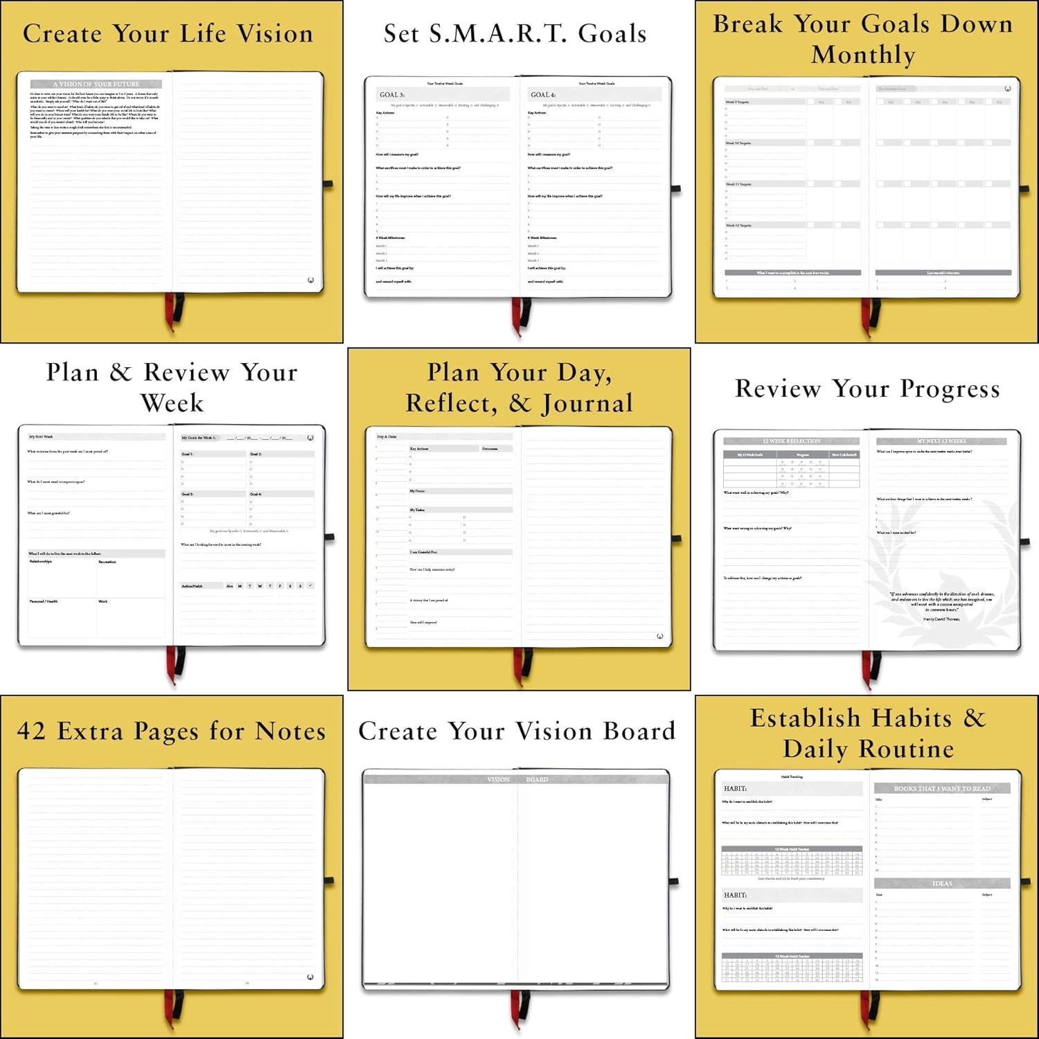 The Phoenix Journal - Best Daily Goal Planner, Organizer, & Calendar for Goal Setting, Gratitude, Happiness, & Productivity - Vision Board & Habit Tracking - 12 Weeks, Undated, Hardcover - Black