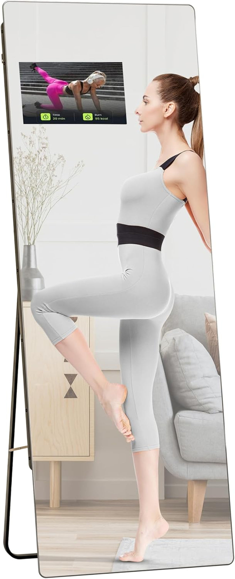 Large Smart Home Gym Mirror, 65''X23.6'' Glass Workout Mirror, HD Full Length Floor Mirror with 14" Screen Mirroring for Fitness, Yoga, Dance Studio and Garage (Landscape Screen)