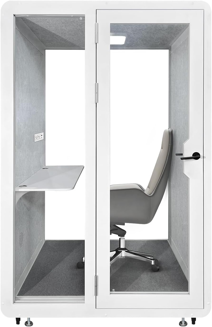 Soundproof Office Pod Booth, Quiet Meeting Pod with Acoustic Panels, Portable Modular Pod, Privacy Booth for Private Phone Calling, One to Two Person Workspace with Sound Isolation W55In D48In H92In