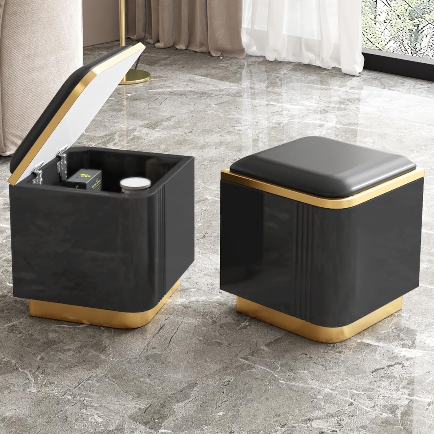 Lift Top Coffee Table with 4 Stools Hidden Storage, Rising Tabletop Table for Small Space,Center-Tables,Low Desk Sofa-Table,Black, 47.24In L
