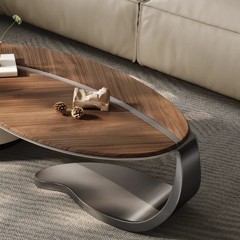 Abels Mid-Century Modern Wood Leaf Shaped Coffee Table with 2 Drawer