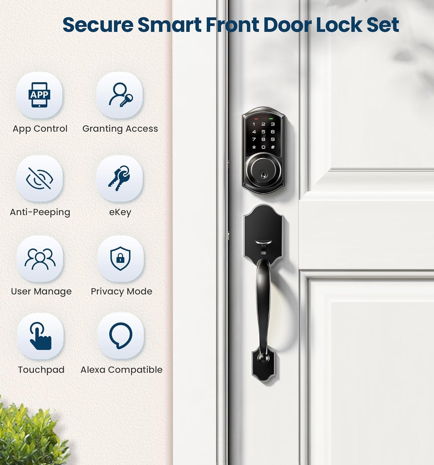 Veise Smart Lock Front Door with Keyless Entry, Touchscreen Deadbolt, Bluetooth & WiFi Compatible – Advanced Security with Auto Lock, Weatherproof Design, and Easy Installation