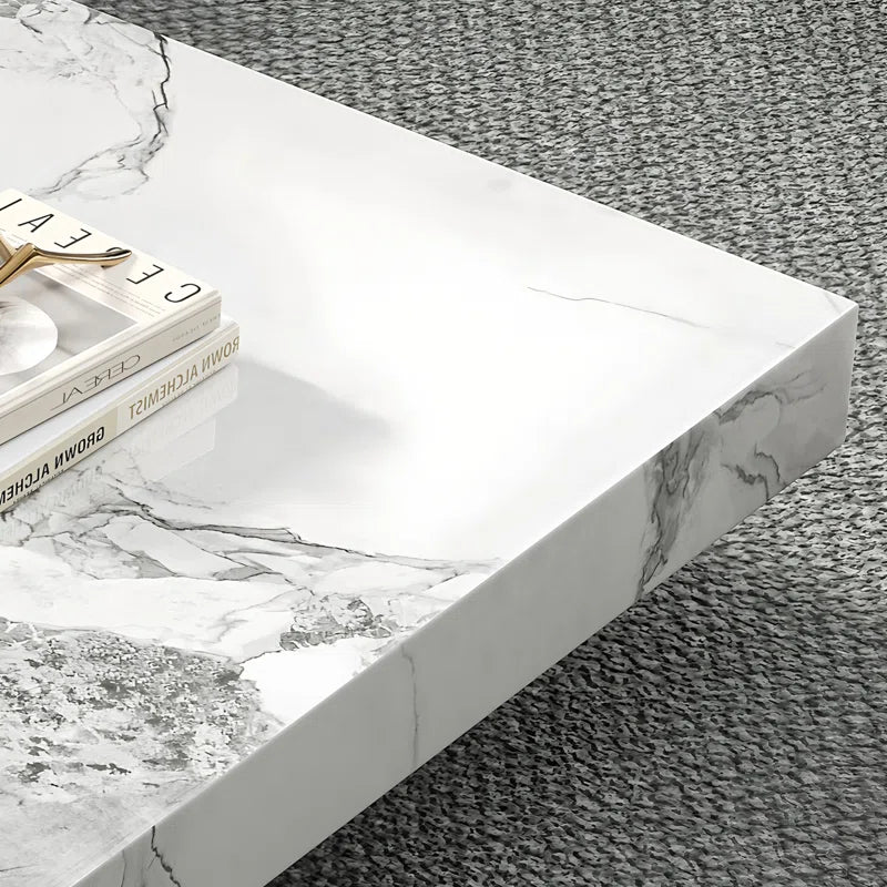 Oversized Modern Marble Coffee Table, 47.2'' Square with Fixed Tray & Glossy Base – Luxury Centerpiece for Living Room