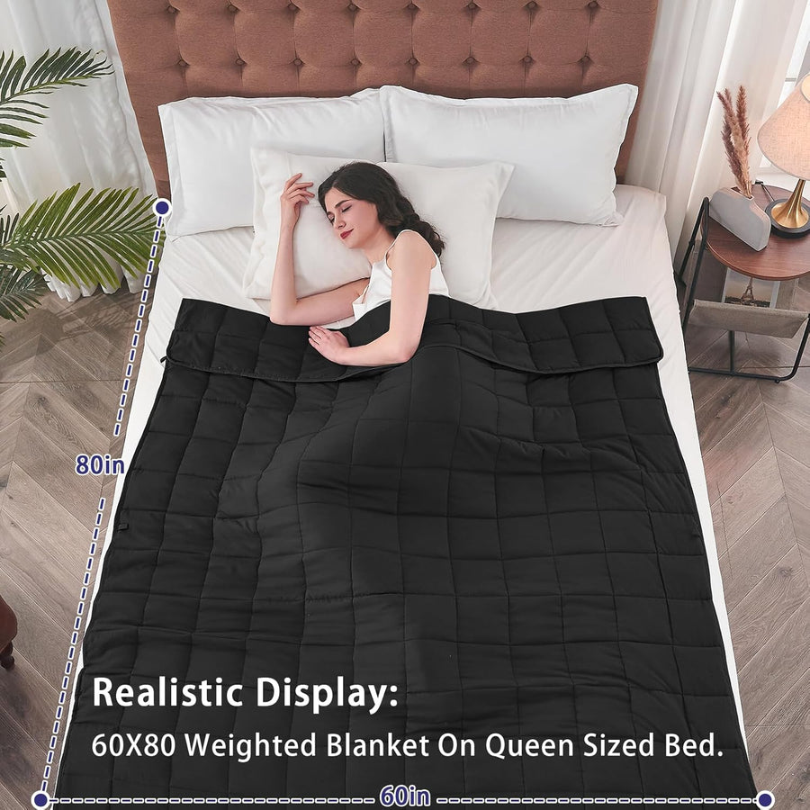 Weighted Blanket for Adults (20 Lbs, 60" X 80", Black) Cooling Heavy Blanket for Sleeping Perfect for 190-210 Lbs, Queen Size Breathable Blanket with Premium Glass Bead, Machine Washable