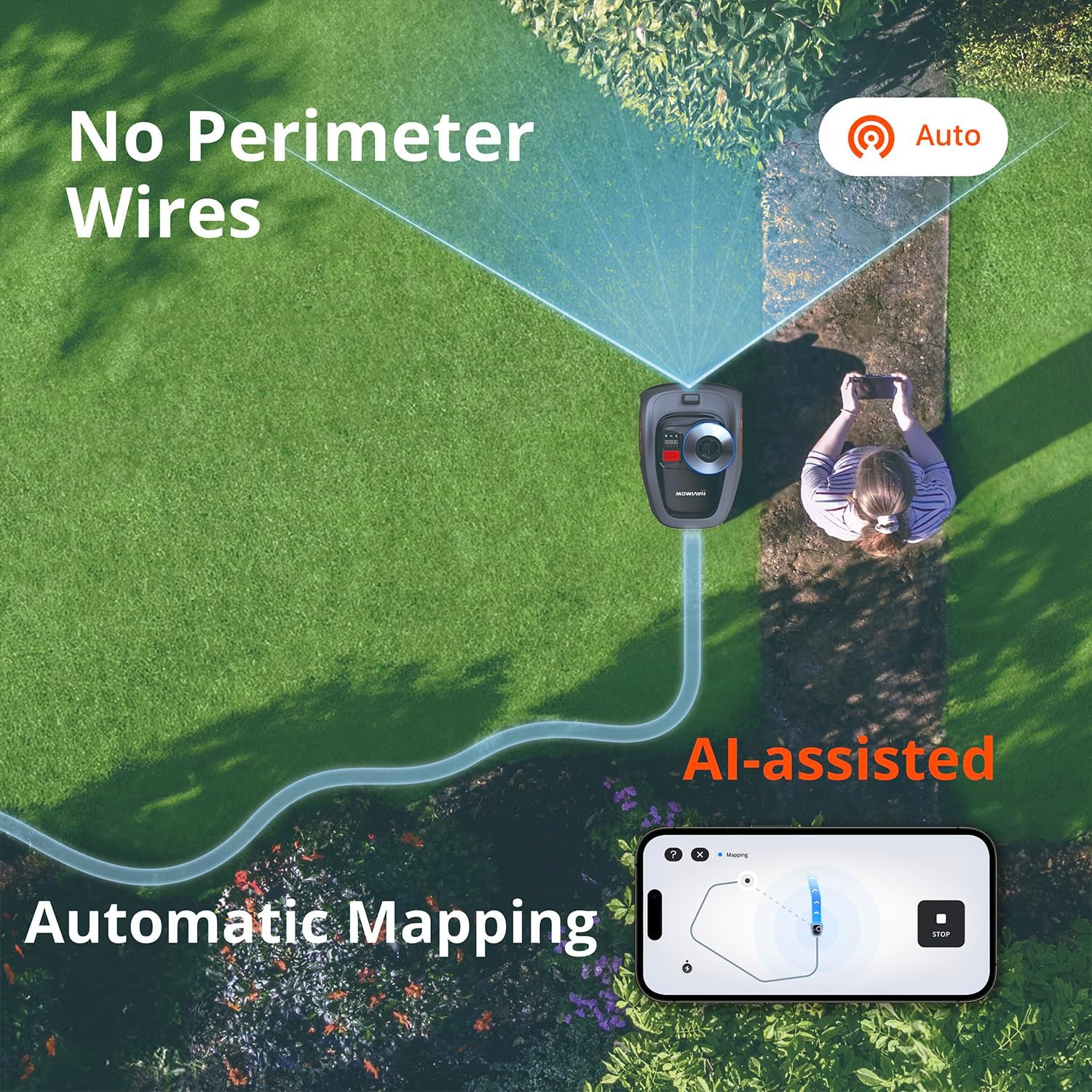 Segway I110N Robot Lawn Mower Perimeter Wire Free 1/4 Acre Rtk+Vision Robotic Lawnmower, Ai-Assisted Mapping, Virtual Boundary, APP Control, 58Db(A) Quiet, Multi-Zone Management