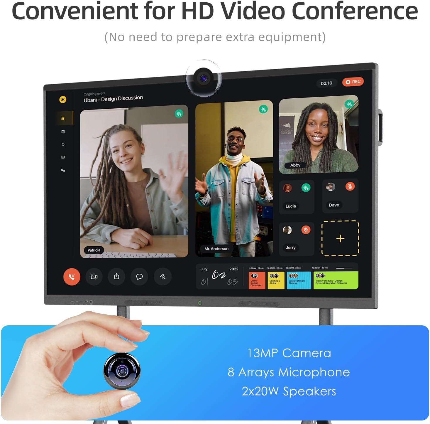 65" Smart Whiteboard for Classroom Office, All-In-One 4K Digital Board, 20 Point Touchscreen, Screen Mirroring, Bluetooth/Wifi/Hdmi, Camera & Mic, Android 13, 8+128G (Wall Mount Included)