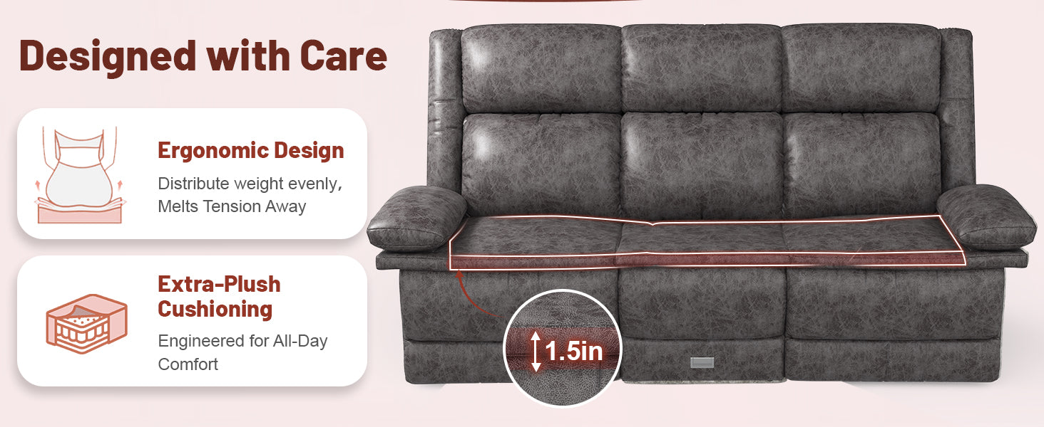FURNIMAT™ 3-Seater Recliner Sofa — Manual Dual Recline, USB Charging, Cup Holders, Flip-Up Center, FSC/SGS-Certified Frame | Lux Smart Home Living