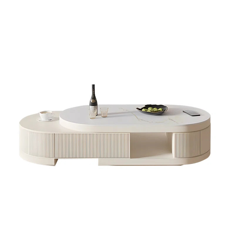 Bilawal Cream Style Oval Extendable Coffee Table Solid Wood with 4 Drawers, No-Assembly Required