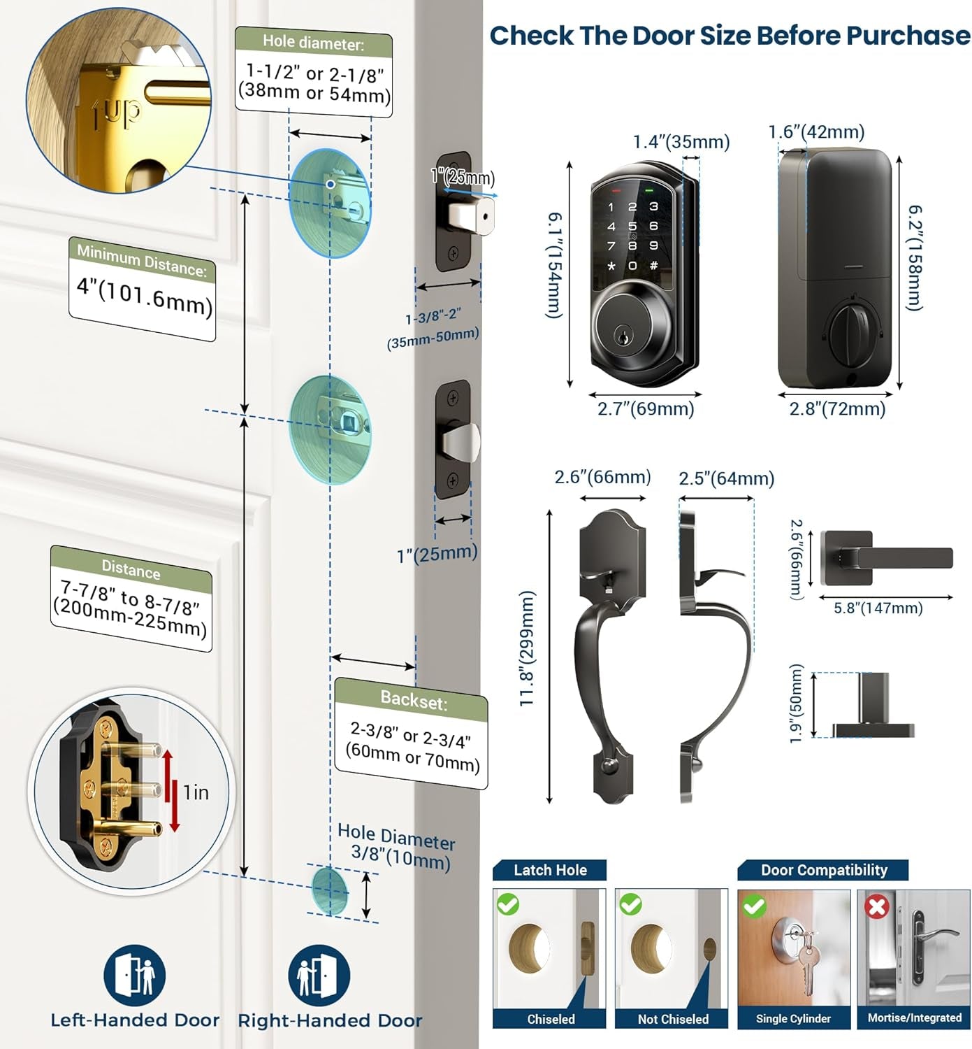 Veise Smart Lock Front Door with Keyless Entry, Touchscreen Deadbolt, Bluetooth & WiFi Compatible – Advanced Security with Auto Lock, Weatherproof Design, and Easy Installation