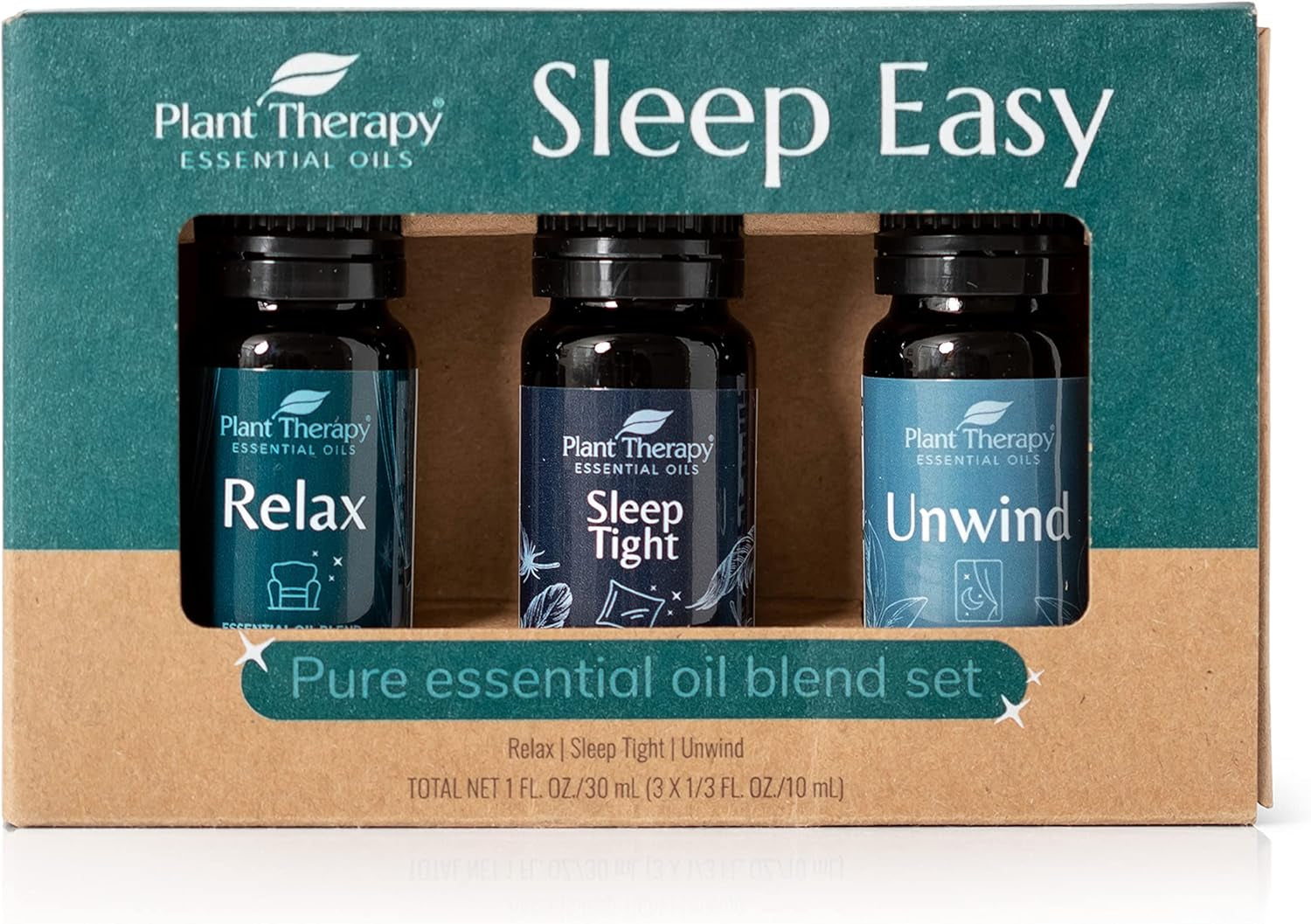 Sleep Easy Essential Oil Blend Set 10 Ml (1/3 Oz) Each of Relax, Sleep Tight & Unwind, Pure, Undiluted, Essential Oil Blends
