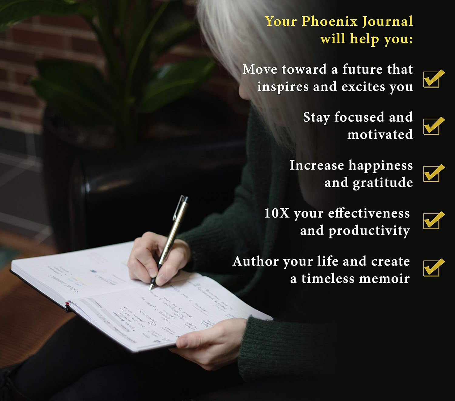 The Phoenix Journal - Best Daily Goal Planner, Organizer, & Calendar for Goal Setting, Gratitude, Happiness, & Productivity - Vision Board & Habit Tracking - 12 Weeks, Undated, Hardcover - Black