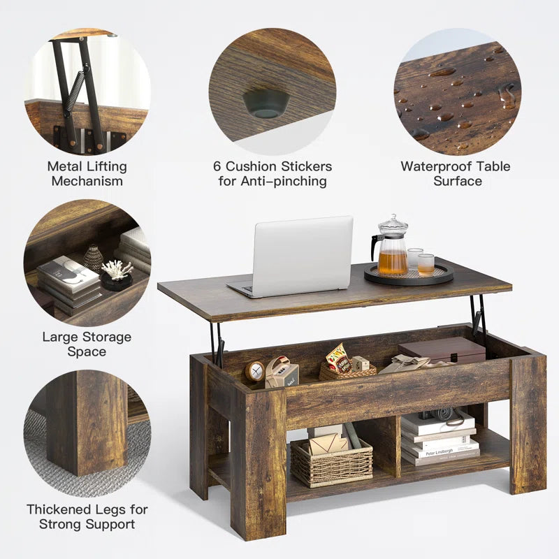 Sparta Black Lift Top Extendable Coffee Table with Storage