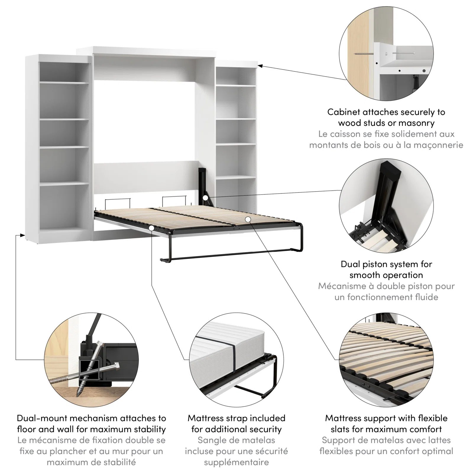 Wade Logan Arlex Murphy Bed with Shelving & Storage - Space-Saving Modern Design, Built-In Desk & Cabinet - Transform Any Room into a Multi-Functional Living Space