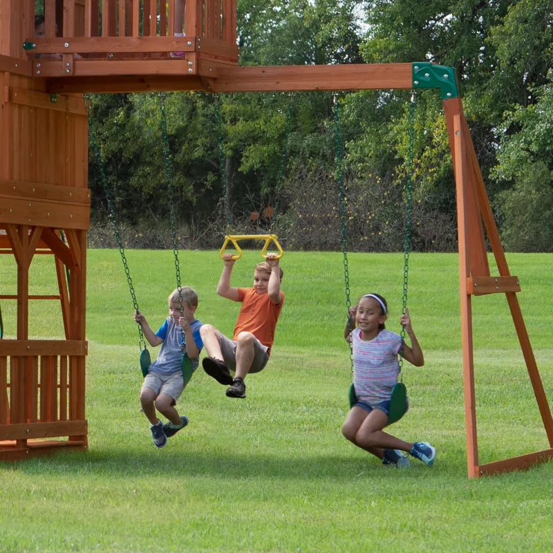 Backyard Discovery Skyfort II All-Cedar Swing Set | Deluxe Wooden Playset with Slide, Fort, Swings, and Sandbox | Premium Outdoor Adventure for Kids