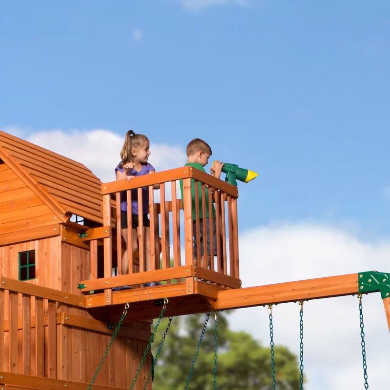Backyard Discovery Skyfort II All-Cedar Swing Set | Deluxe Wooden Playset with Slide, Fort, Swings, and Sandbox | Premium Outdoor Adventure for Kids