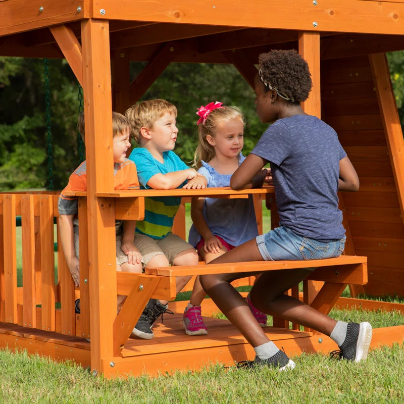 Backyard Discovery Skyfort II All-Cedar Swing Set | Deluxe Wooden Playset with Slide, Fort, Swings, and Sandbox | Premium Outdoor Adventure for Kids
