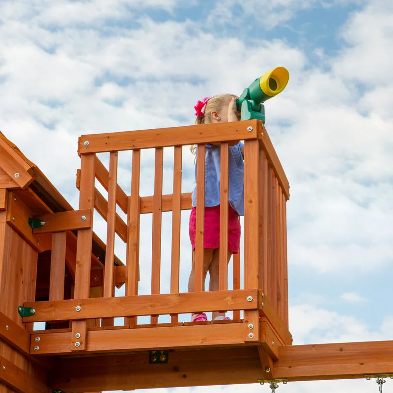 Backyard Discovery Skyfort II All-Cedar Swing Set | Deluxe Wooden Playset with Slide, Fort, Swings, and Sandbox | Premium Outdoor Adventure for Kids