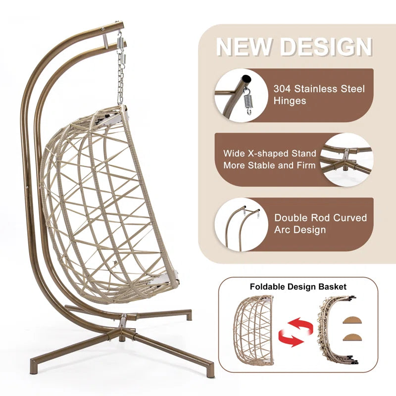 Dakota Fields Celyne 2-Person Porch Swing Egg Chair with Stand | Cozy Hanging Chair for Outdoor & Indoor Use | Spacious, Weather-Resistant, and Stylish Design