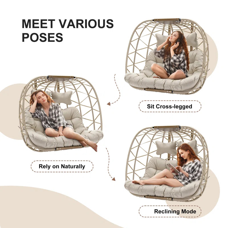 Dakota Fields Celyne 2-Person Porch Swing Egg Chair with Stand | Cozy Hanging Chair for Outdoor & Indoor Use | Spacious, Weather-Resistant, and Stylish Design