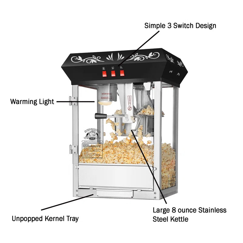 Superior Popcorn Company 8 oz. Great Northern Popcorn Machine | Retro Movie Night Tabletop Popcorn Maker with Kernel Tray & Warming Light | Perfect for Home Theater & Parties