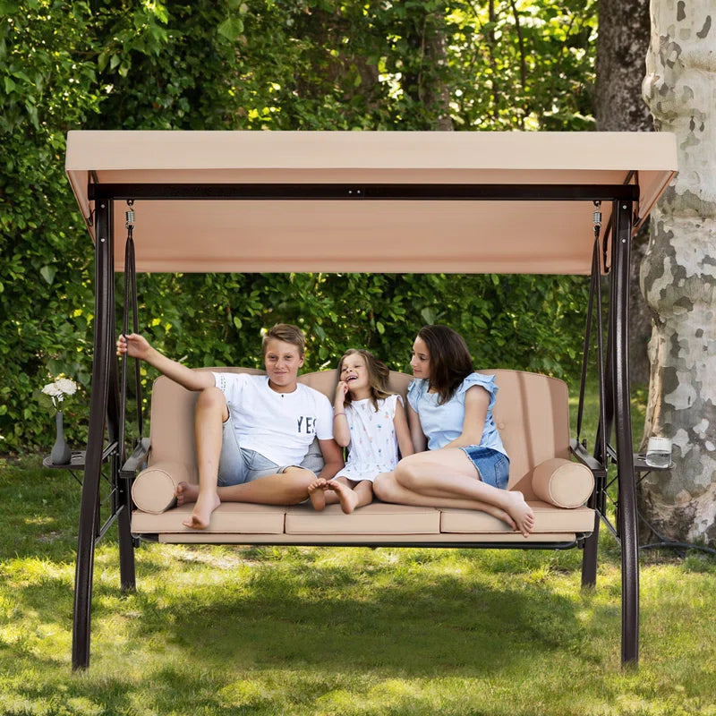 Arlmont & Co. Kolyn Porch Swing with Stand & Protective Outdoor Cover | Weather-Resistant, Freestanding Swing for Relaxation & Style
