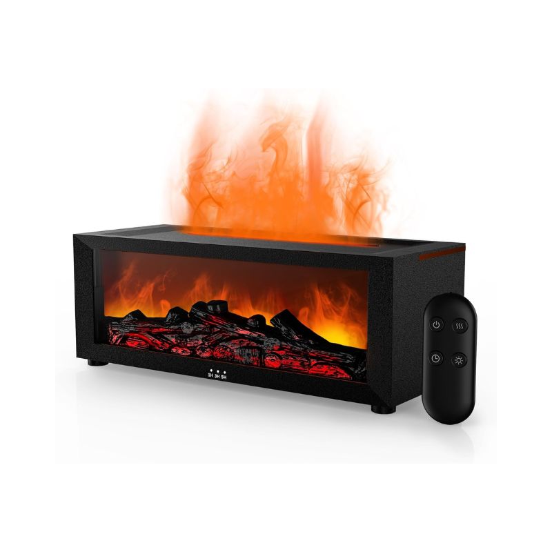 Fireplace Flame Air Diffuser Humidifier,7 Colors Aromatherapy Essential Oil Diffuser,Ultrasonic Aroma Humidifier with Timer for Home,Bedroom,Office,Yoga (Blackb, L)