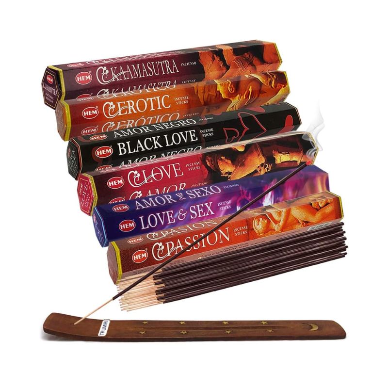 Hem Incense Sticks Variety Pack #24 – 6 Love-Themed Scents with Holder Bundle