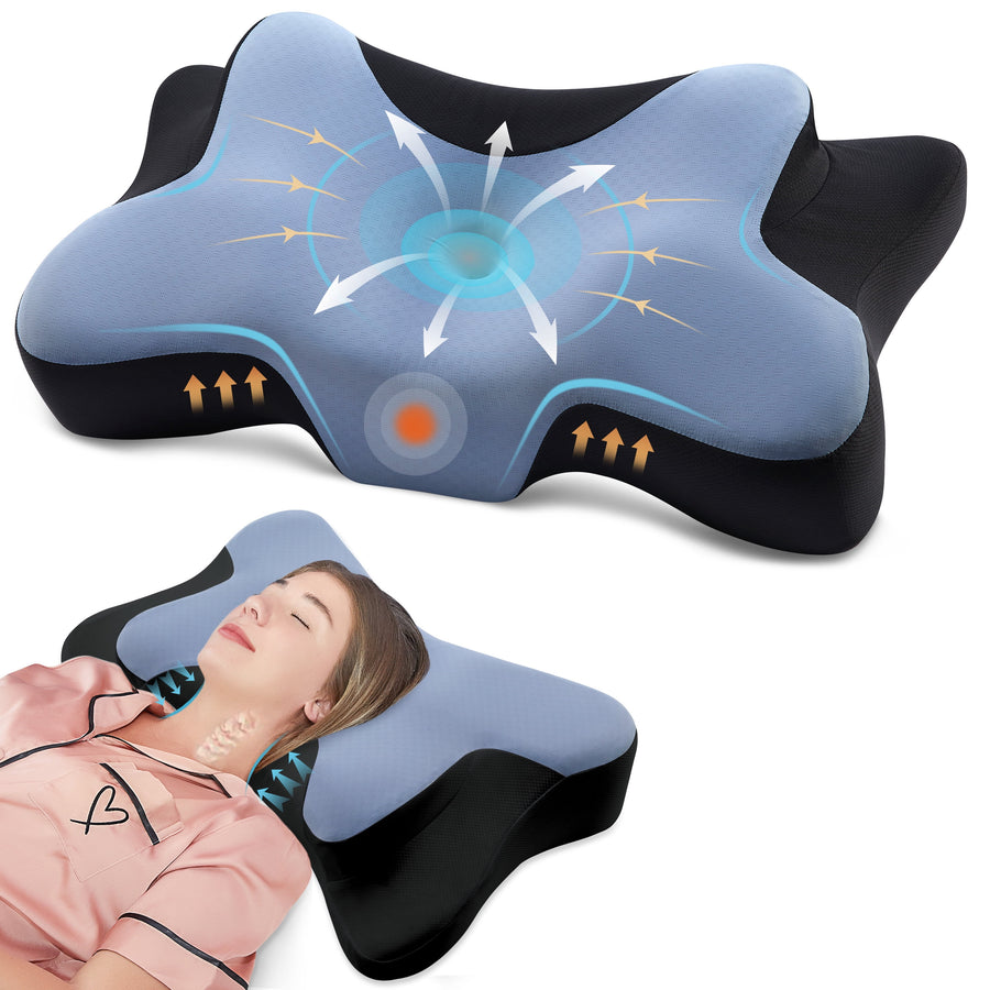 Contour Memory Foam Cervical Pillows for Pain Relief Sleeping,Ergonomic Orthopedic Neck Bed Pillow with Covers Queen Size 26"Lx14.6"Wx5.1"H