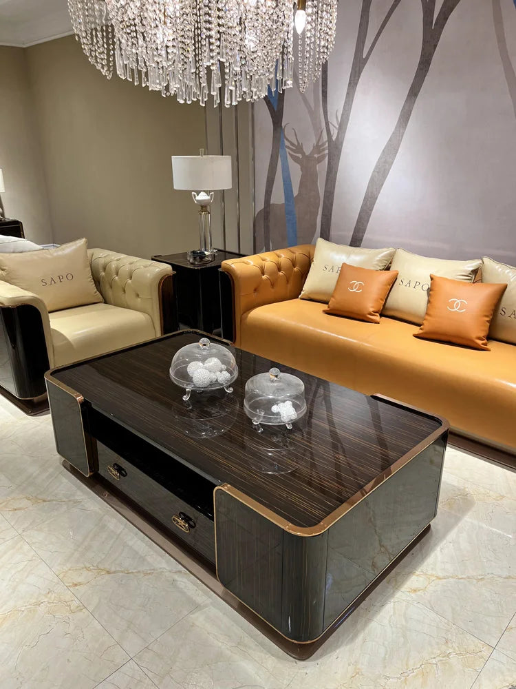 Italian Light Luxury Coffee Table, Postmodern Bentley Home Paint, Minimalist Armani Style Solid Wood Furniture, Living Room