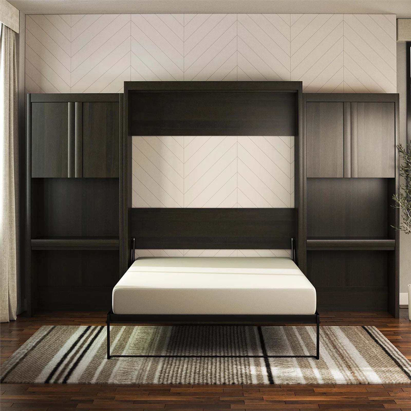 Wade Logan Wexford Murphy Storage Bed | Multifunctional Bed with 2 Vanity Desks, Cabinets & Drawers | Space-Saving Design for Modern Living