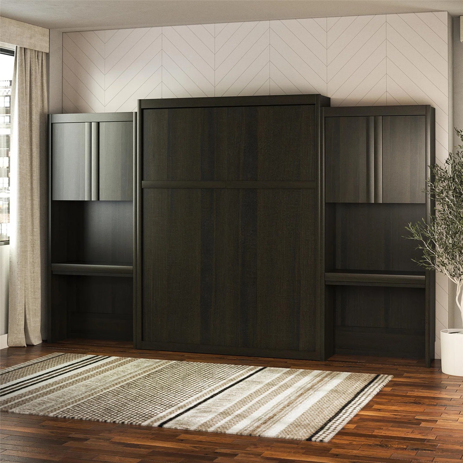 Wade Logan Wexford Murphy Storage Bed | Multifunctional Bed with 2 Vanity Desks, Cabinets & Drawers | Space-Saving Design for Modern Living