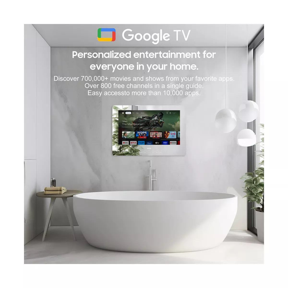 SYLVOX 32" Smart Mirror TV for Bathroom, 1080P Newest Google TV Support Google Assistant, IP65 Waterproof TV for Bathroom Shower & SPA (Wall Mount)
