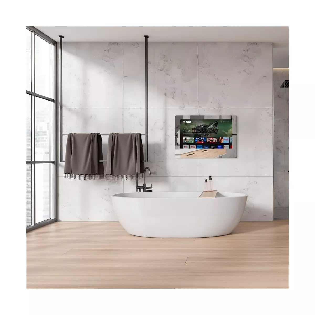 SYLVOX 32" Smart Mirror TV for Bathroom, 1080P Newest Google TV Support Google Assistant, IP65 Waterproof TV for Bathroom Shower & SPA (Wall Mount)