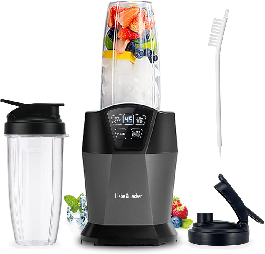 Blender with 1200W-Peak-Watts, Powerful Smoothie Blender Smart Technology Blended Frozen Fruit for Smoothies, with Two 28-Oz To-Go Cups & Spout Lids