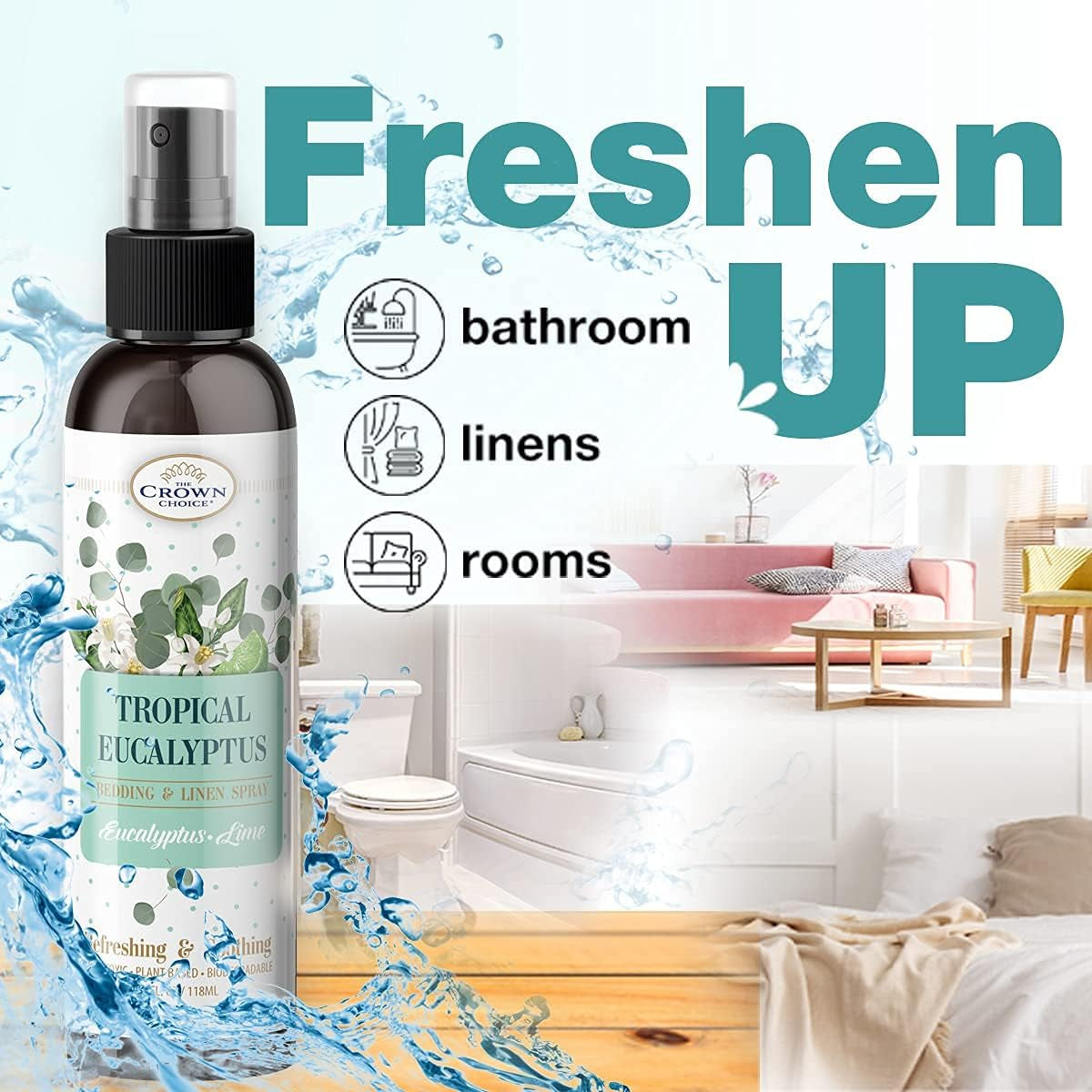 Natural Air Freshener Eucalyptus Spray for Fabric, Pillow, Sheets, Linen and Bedding - Bedroom Essential for Soothing & Refreshing Sleep - 4 Oz (Pack of 2)
