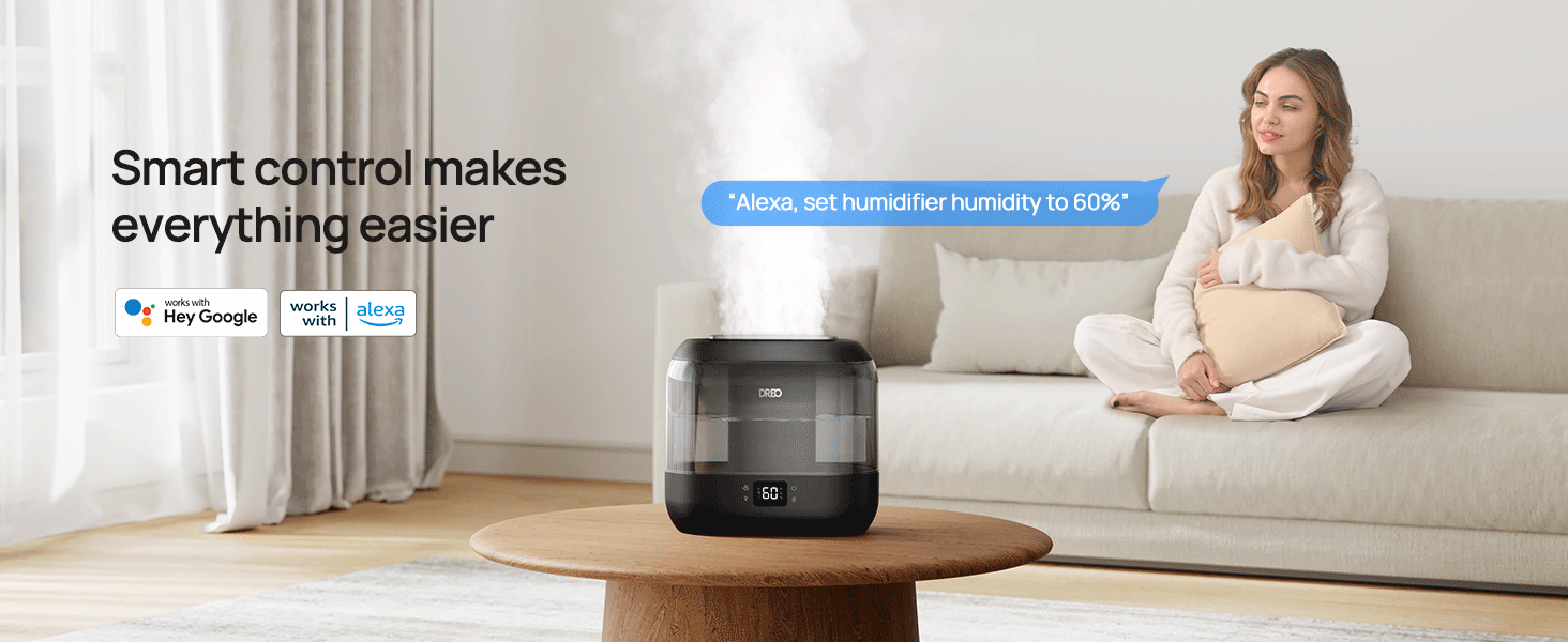 Quiet Ultrasonic Dreo Smart Humidifier – 4L Cool Mist, 32-Hour Runtime, App/Voice Control, Ideal for Bedrooms, Large Rooms, Baby’s Room, Office, and Plants