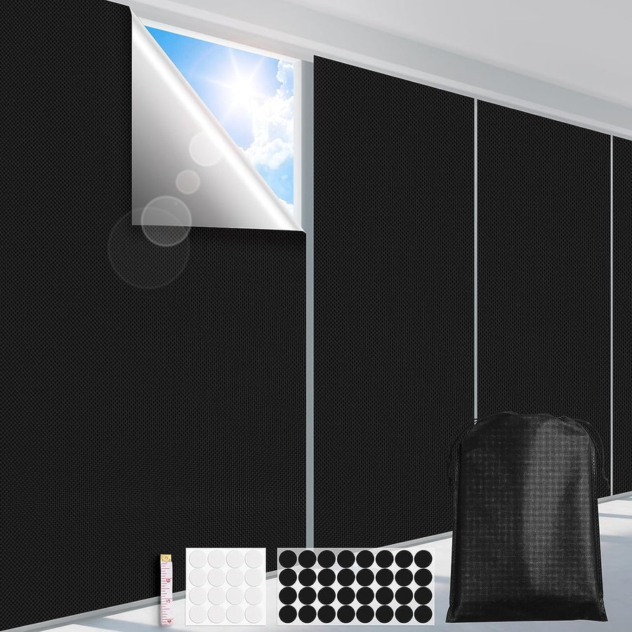 100% Blackout Curtains for Bedroom, 118" X 57" Portable Blackout Window Cover Film, No Drilling Travel Black Out Curtains, Sun Light Blocker Black Out Shades Blinds for Nursery Media Dorm Room