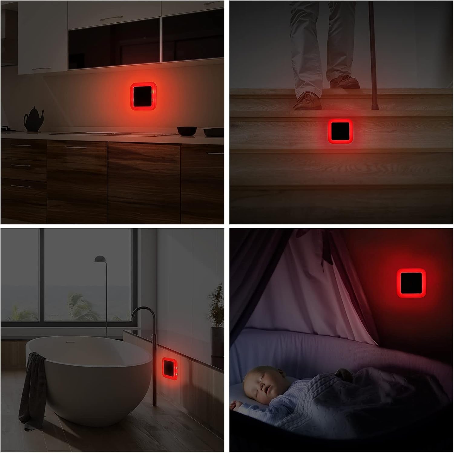 8 Pack Red Night Light Plug-In Color Nightlight with Dusk to Dawn Sensor Red Led Lights On-Closed-Auto Sleep Light Wall Lamp for Children and Kid'S Adult Room Bedroom Hallway