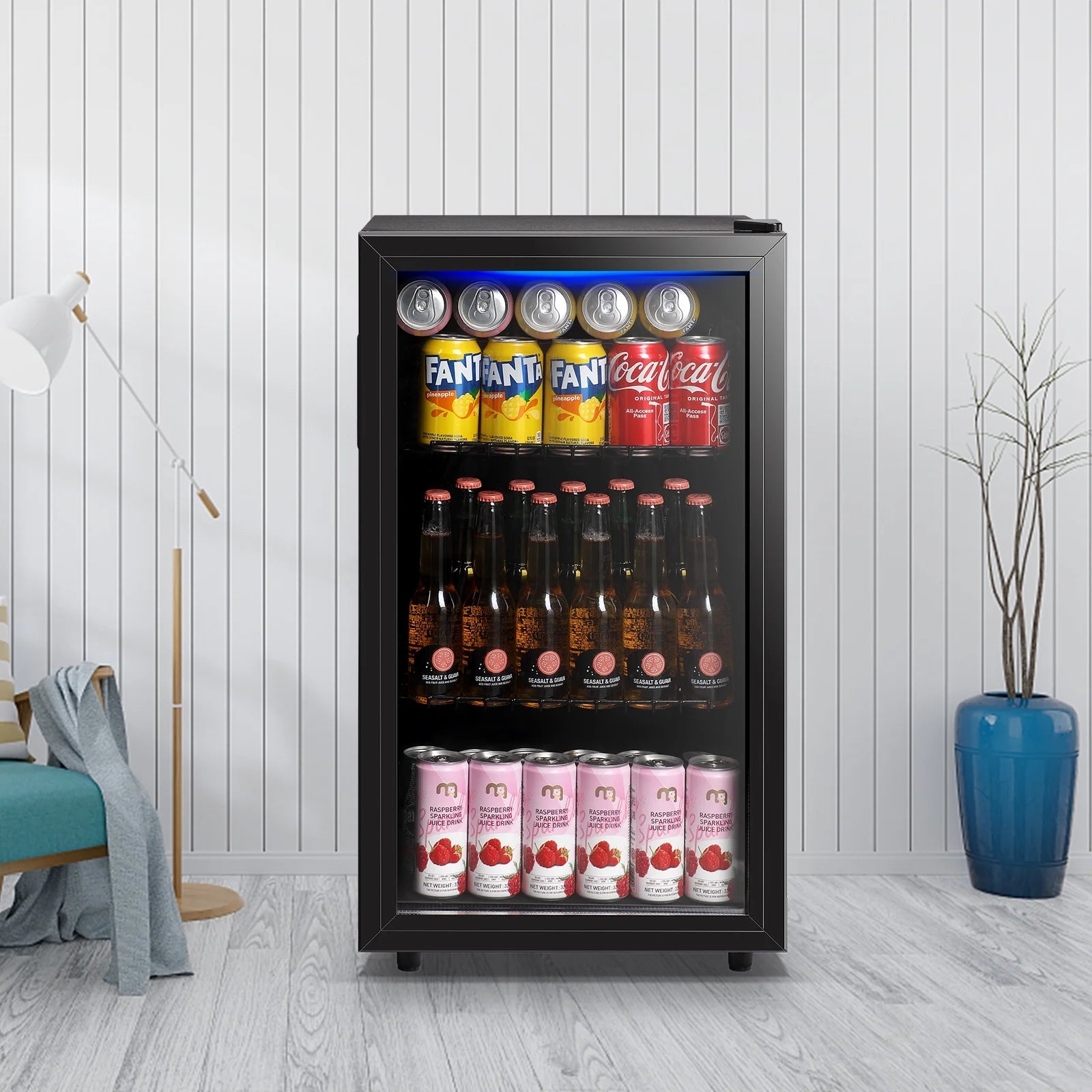 125 Can Mini Fridge Glass Door 3.5 Cu.Ft Beverage Cooler Refrigerator for Drink Soda Wine