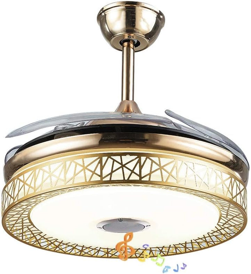 42'' Modern Ceiling Fans with Light Smart Bluetooth Speaker Music Player Chandelier 3 Colors 3 Speeds Invisible Blades with Remote Control, Silent Motor with LED Kits (42-In Gold Nest)