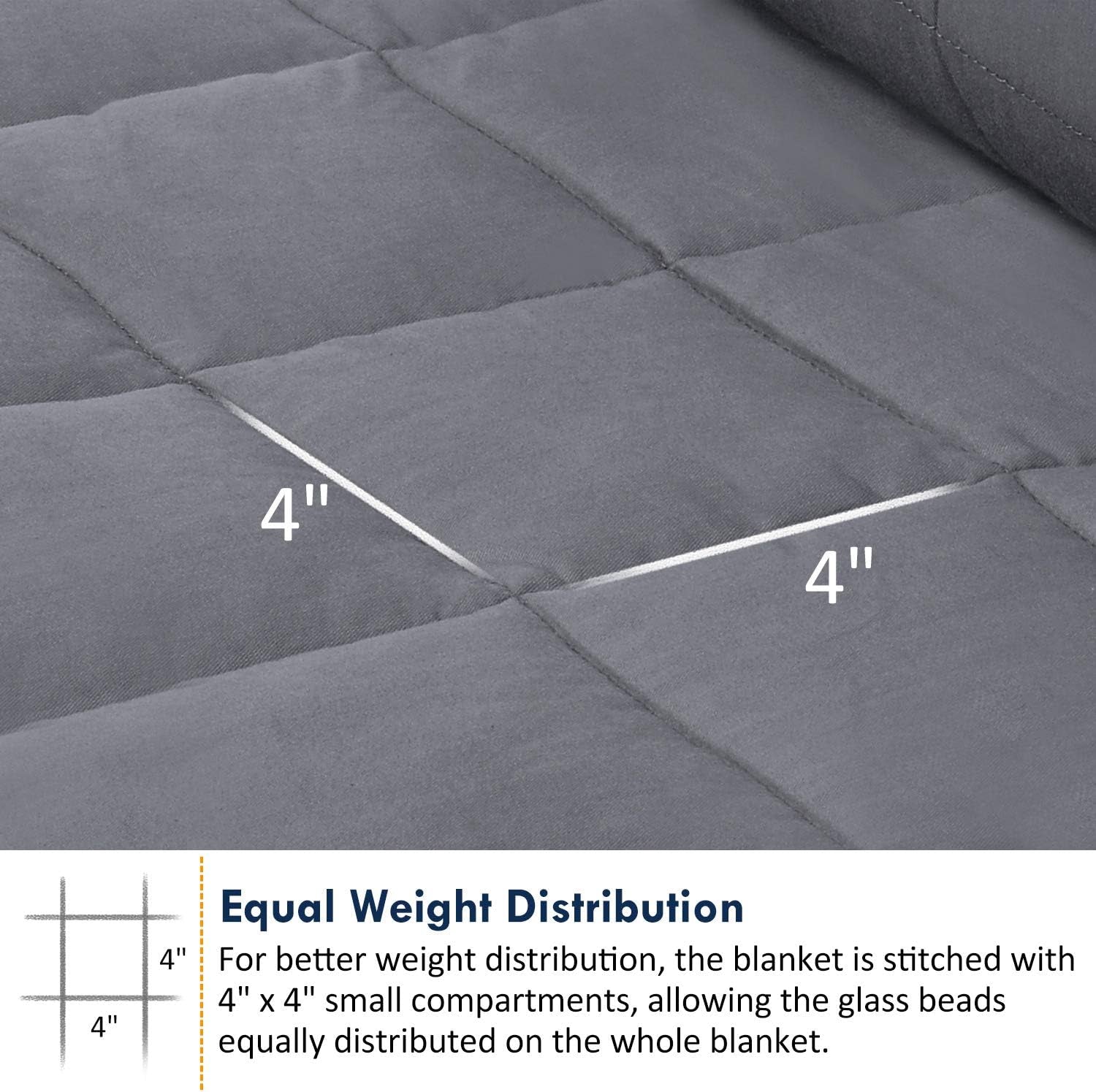 Weighted Blanket for Adults (20 Lbs, 60"X80", Grey) - Cooling Heavy Blanket for Adult between 190-210 Lbs - 100% Natural Cotton Material with Premium Glass Beads, Double Stitched Edge