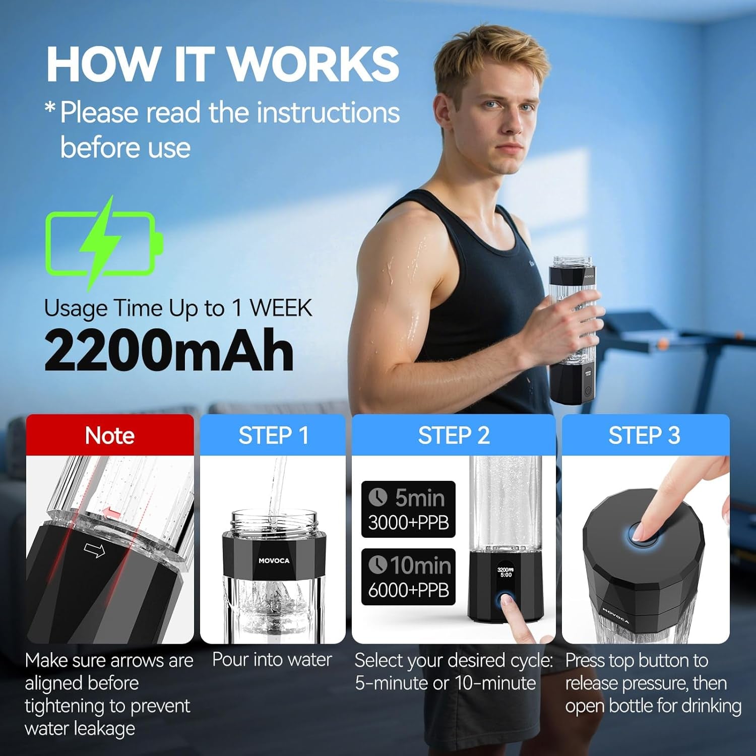 Upgrade Hydrogen Water Bottle, up to 6400PPB Hydrogen Water Generator -SPE PEM Tech, 7 OZ Food-Grade PC Hydro Water Machine, Health Care Gifts for Husband, Wife, Family, Friends, Travel