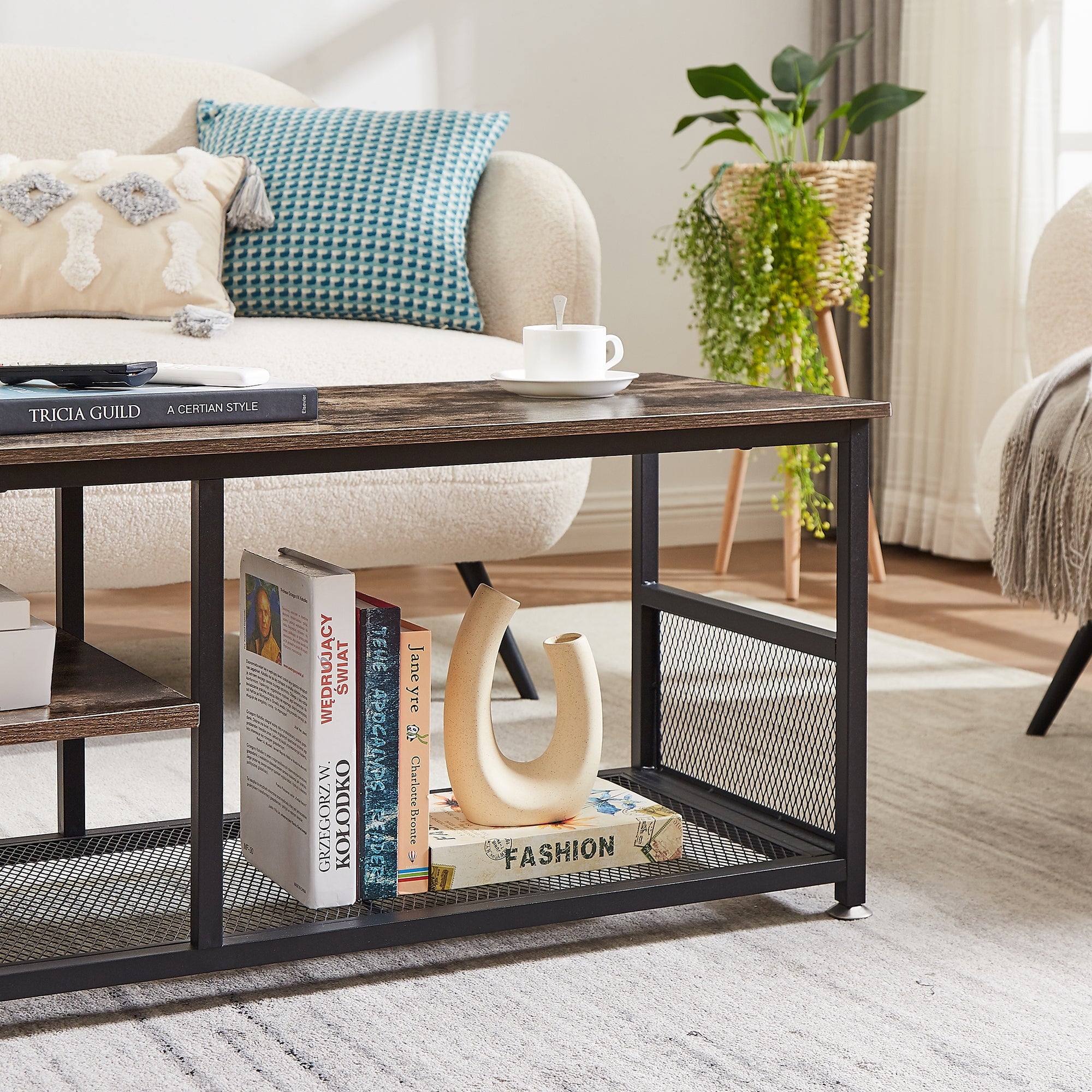 TV Stand up to 80 Inches, Industrial 70.86" Entertainment Center with Storage and Mesh Shelf for Living Room/Bedroom, Brown